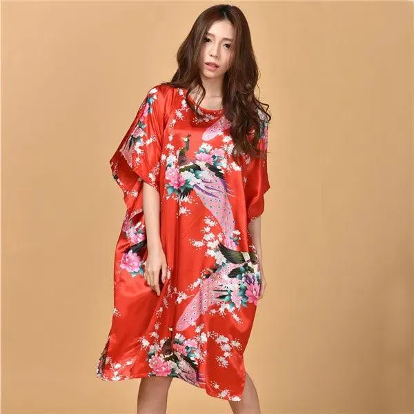 Plus Size Nightgown Sleepwear Women's Summer Nightwear Robe Lady Sexy Nightdress Silk Rayon Loose Bathrobe Gown Home Dress