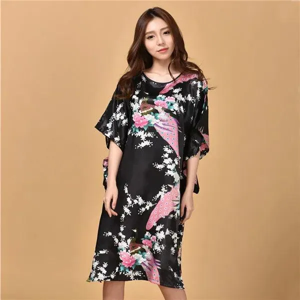 Plus Size Nightgown Sleepwear Women's Summer Nightwear Robe Lady Sexy Nightdress Silk Rayon Loose Bathrobe Gown Home Dress