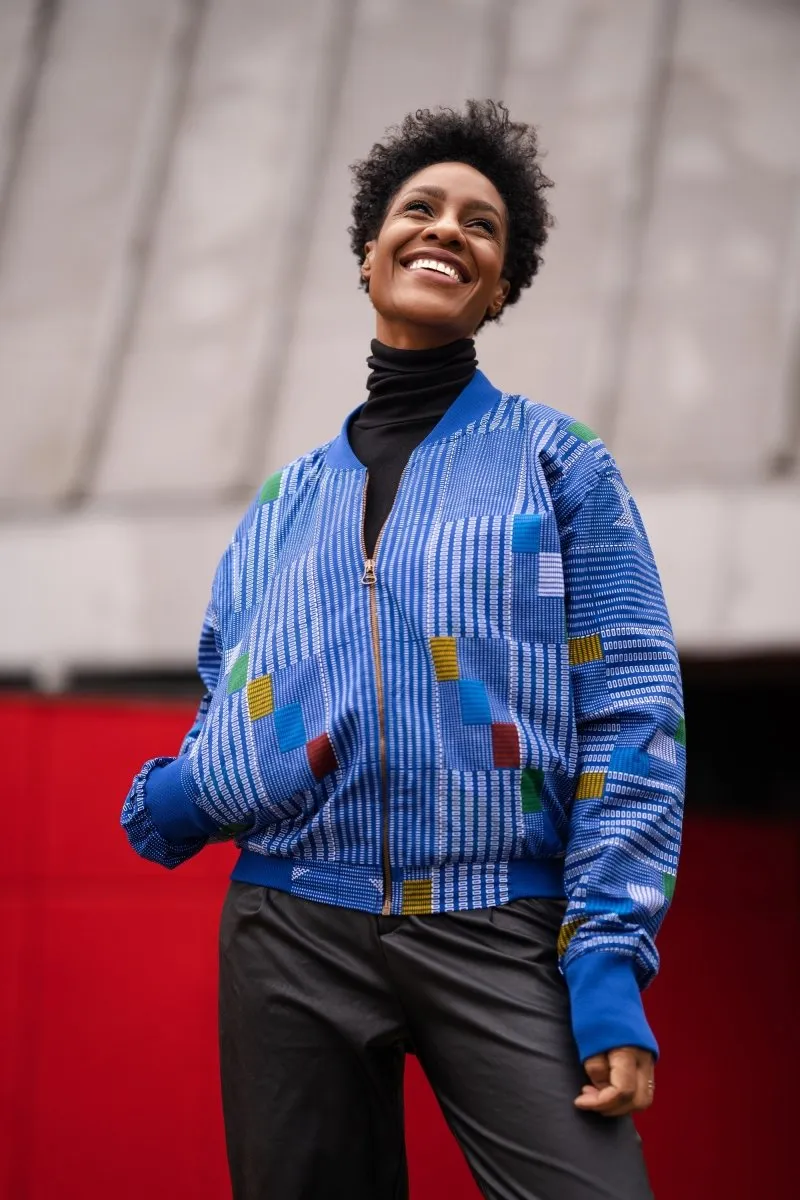 Retro Bomber Jacket in Purple African Print- Festival Clothing