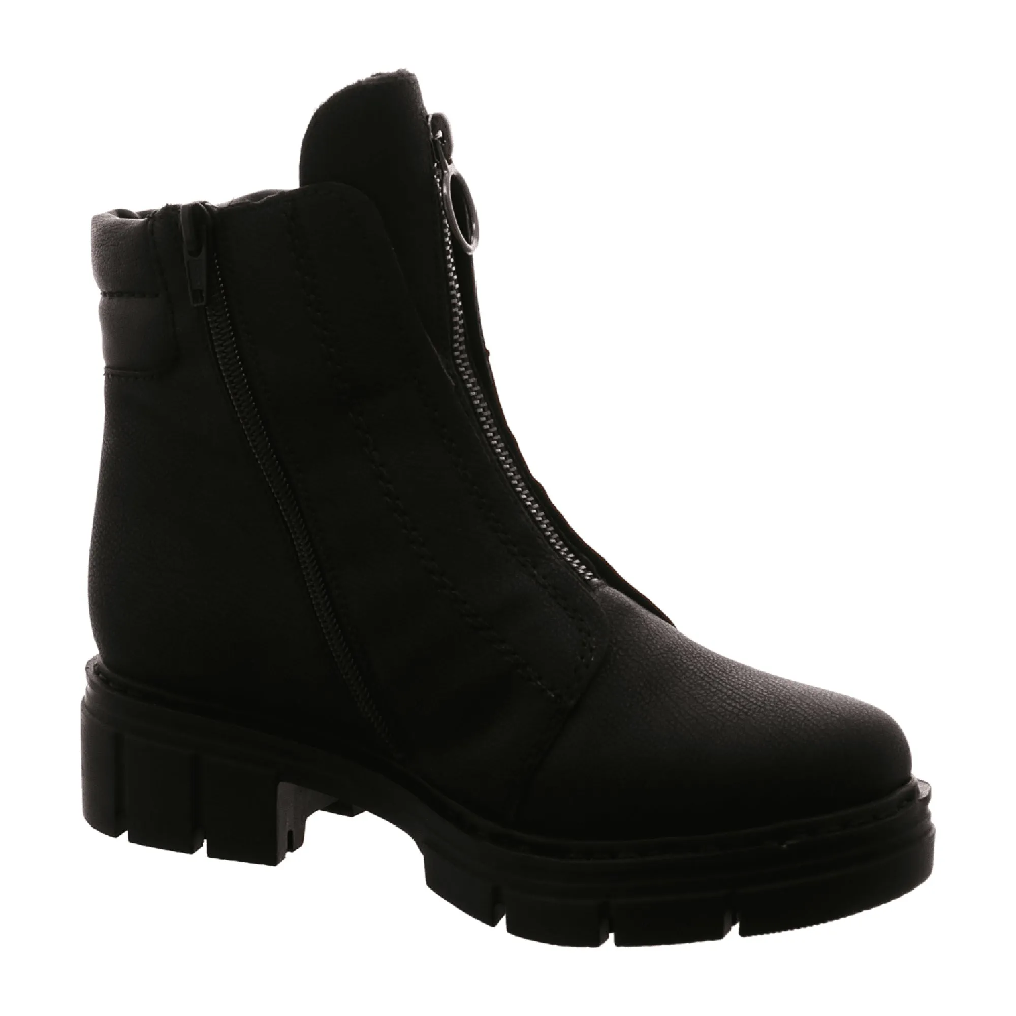 Rieker Black Mid-Calf Platform Boots for Women with Zipper Closure