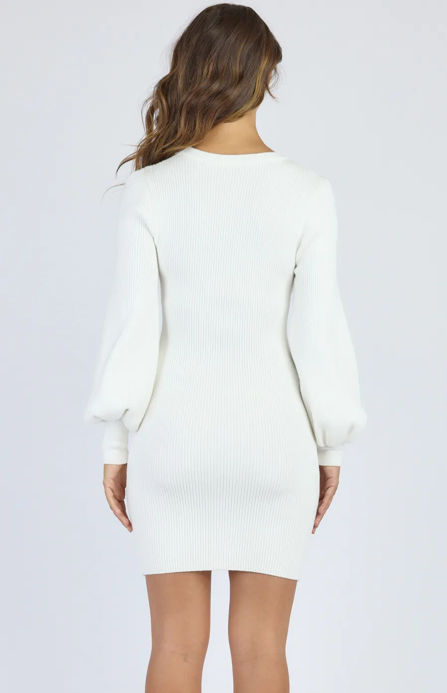 Round Neck Bubble Sleeve Knit Dress (SKN477)