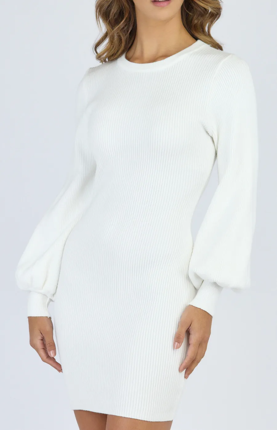 Round Neck Bubble Sleeve Knit Dress (SKN477)