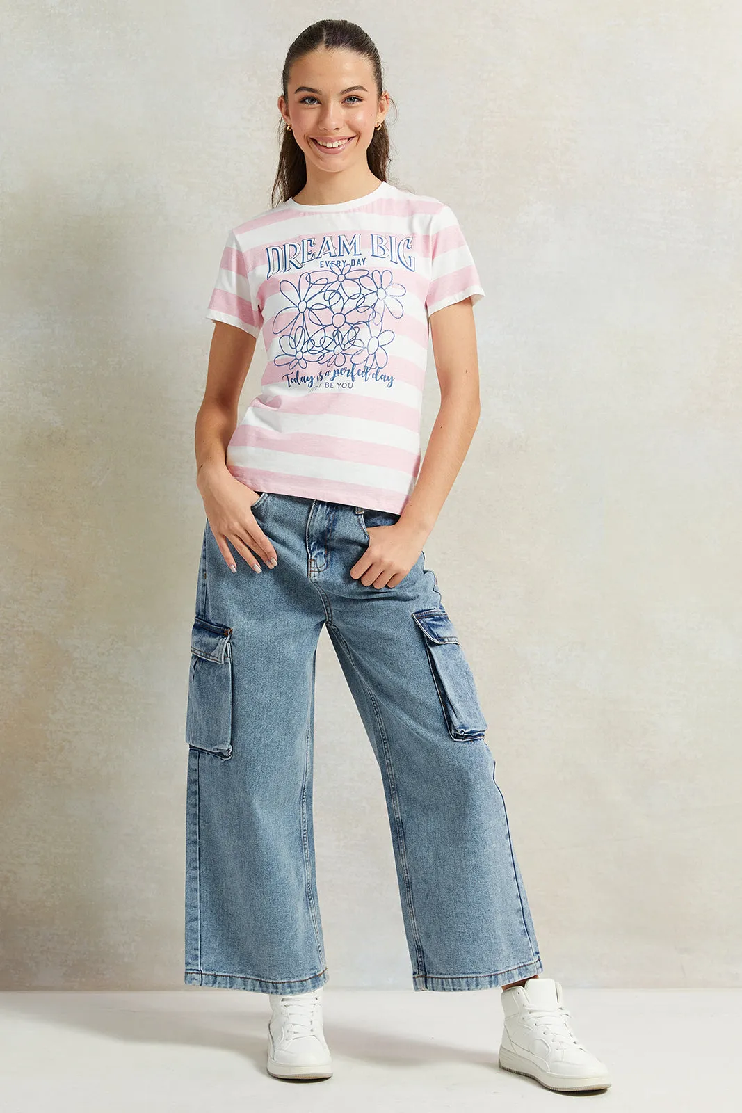 Senior Girls Blue Cargo Pocket Jeans