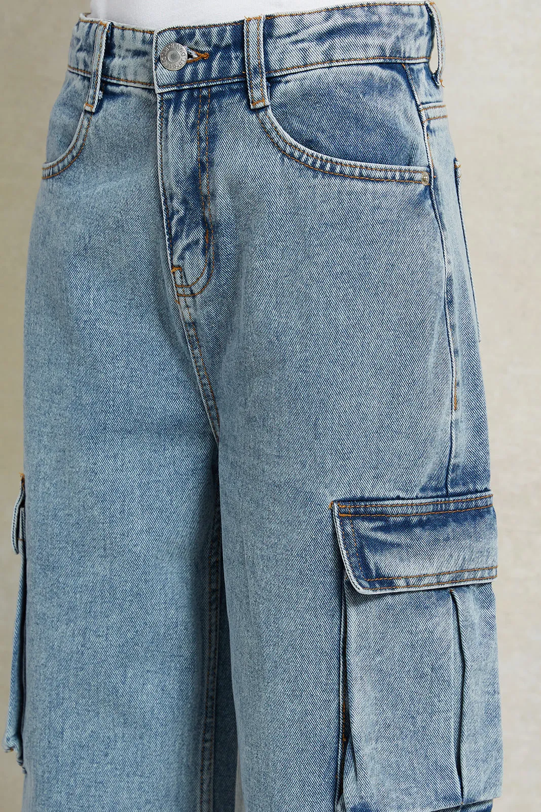 Senior Girls Blue Cargo Pocket Jeans