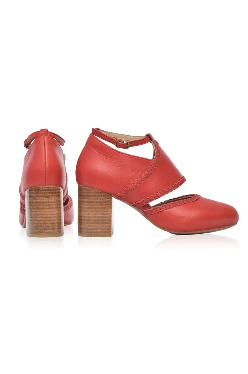 Serenity Leather Heels in Vintage Red