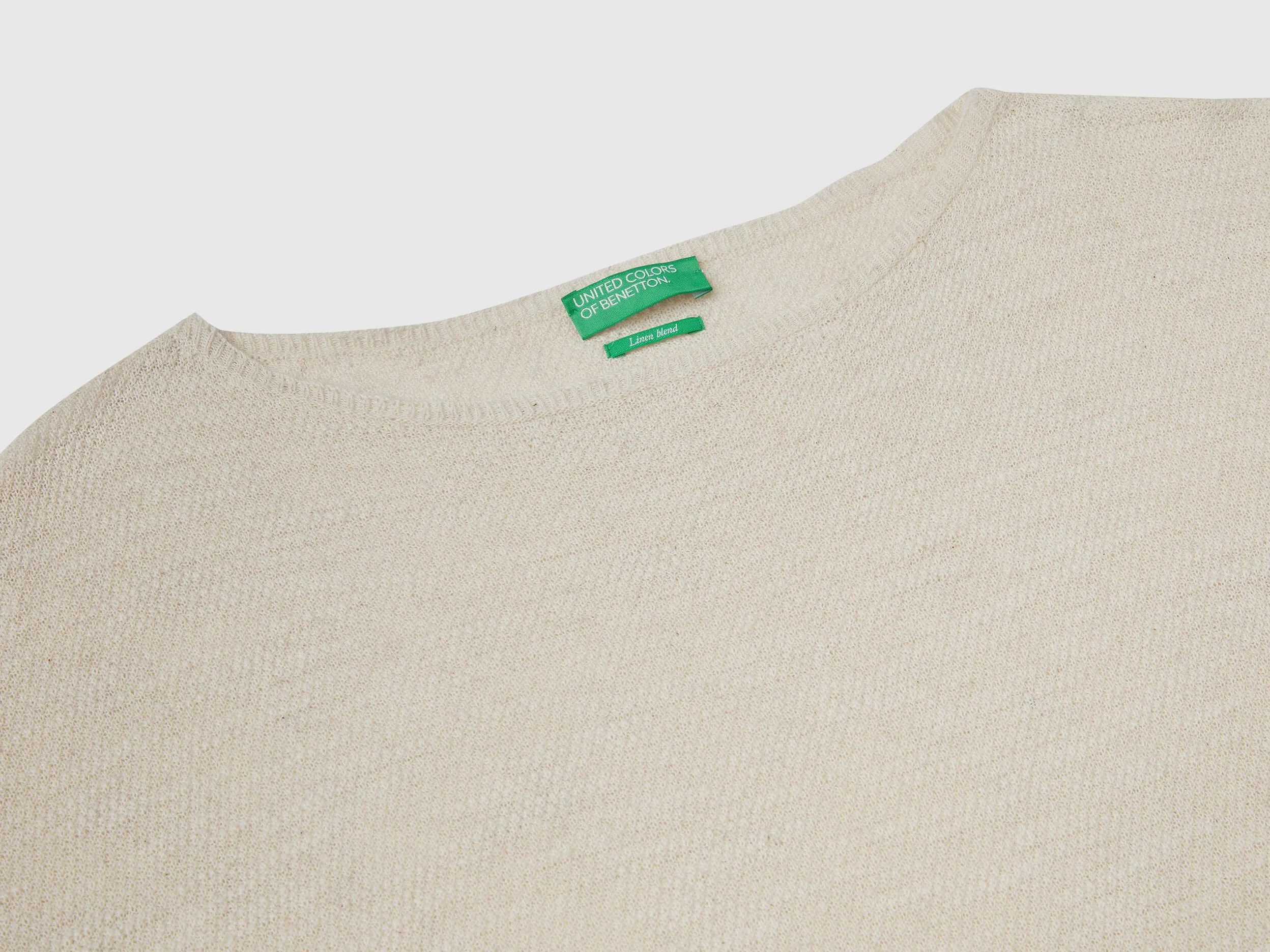 Sweater in linen blend with 3/4 sleeves - Creamy White | Benetton