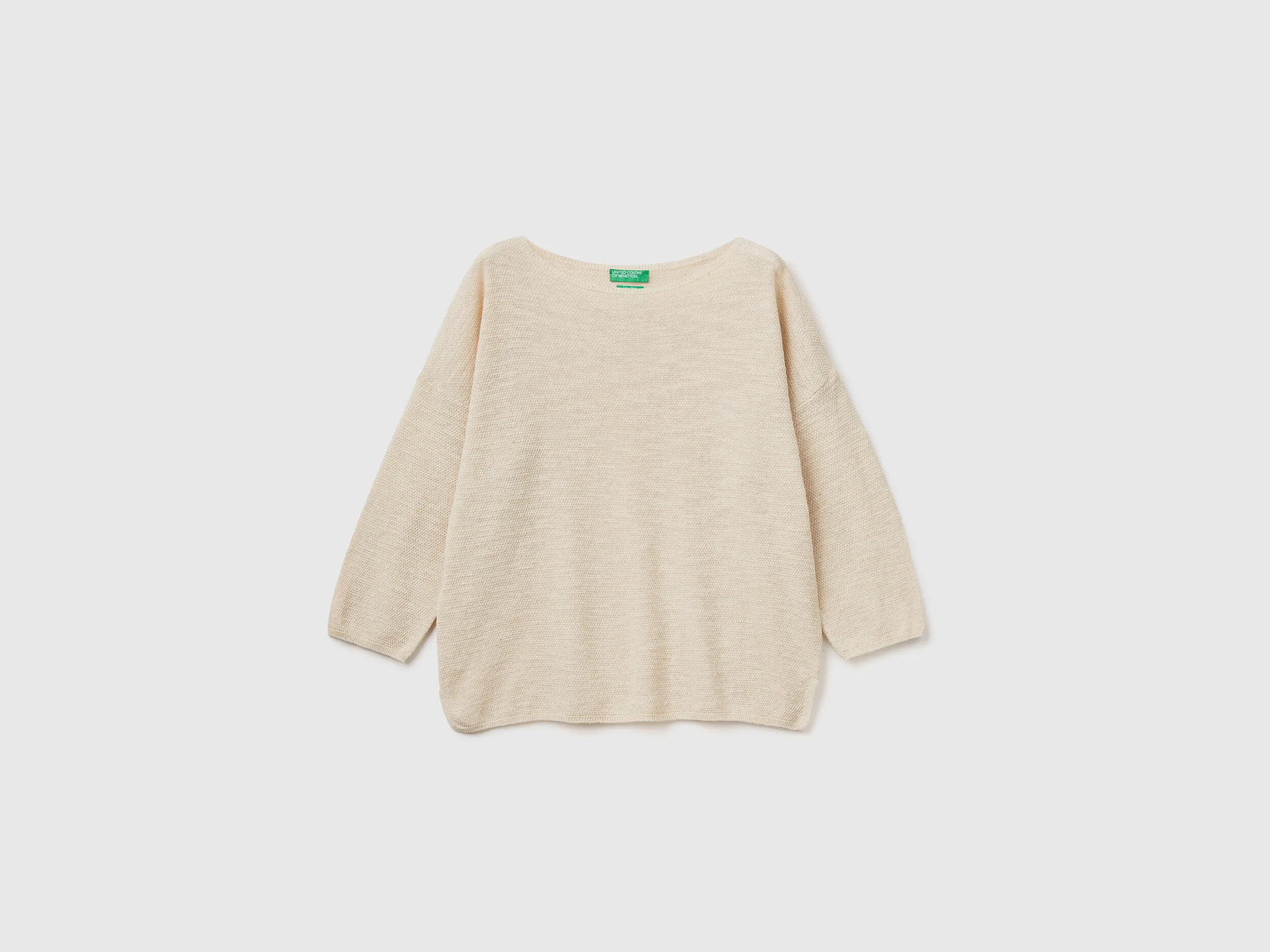 Sweater in linen blend with 3/4 sleeves - Creamy White | Benetton