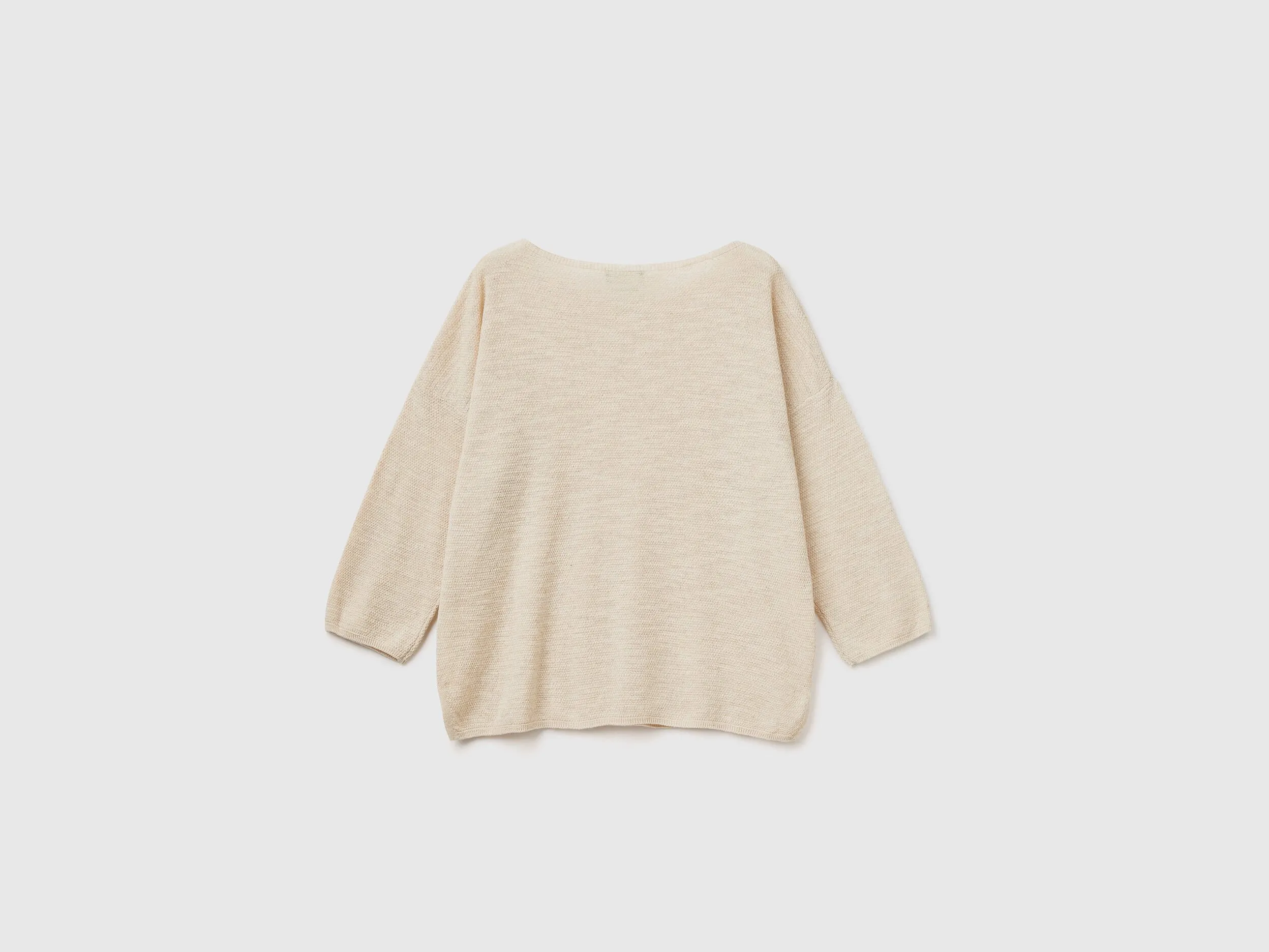 Sweater in linen blend with 3/4 sleeves - Creamy White | Benetton