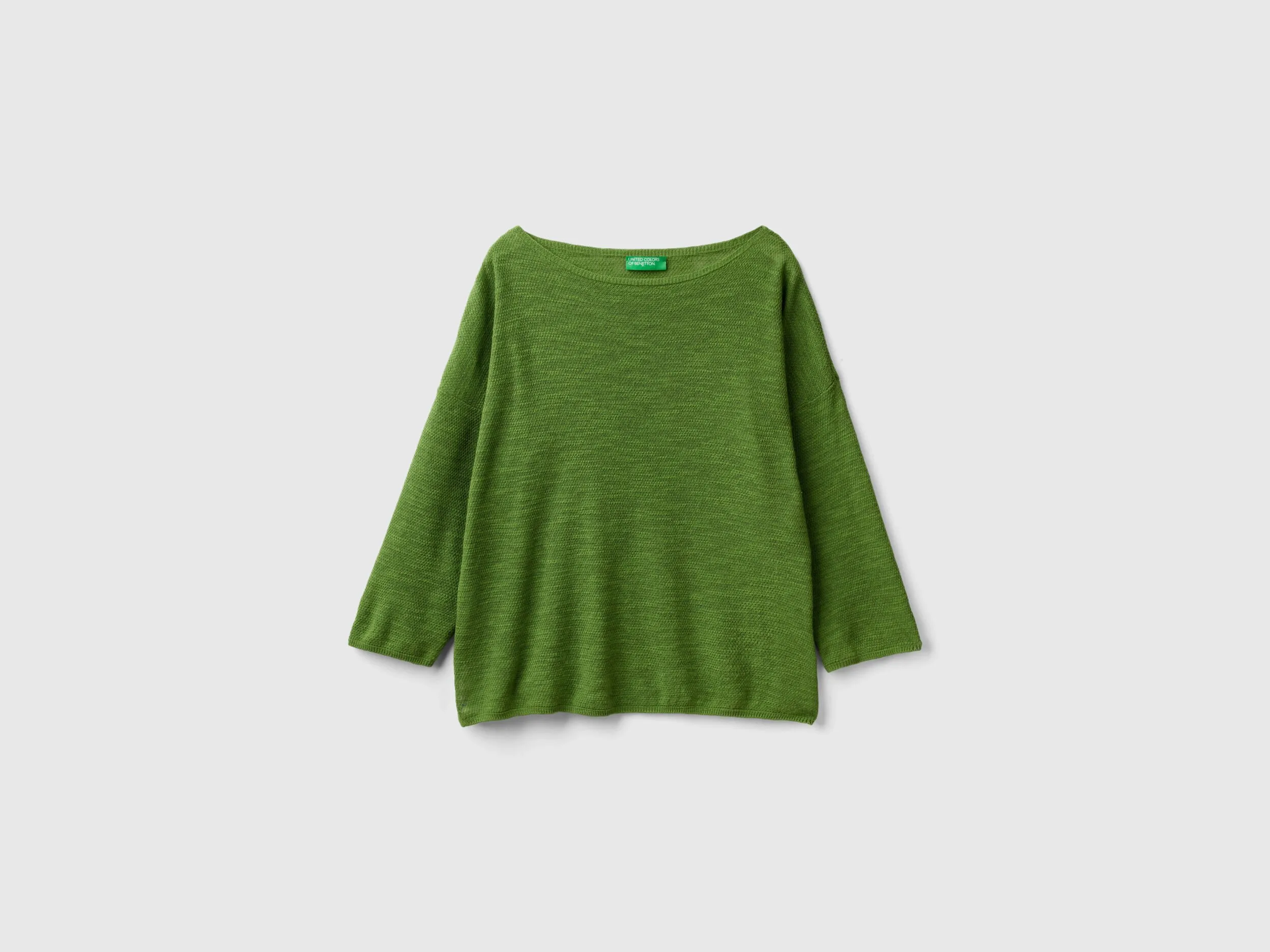 Sweater in linen blend with 3/4 sleeves - Military Green | Benetton