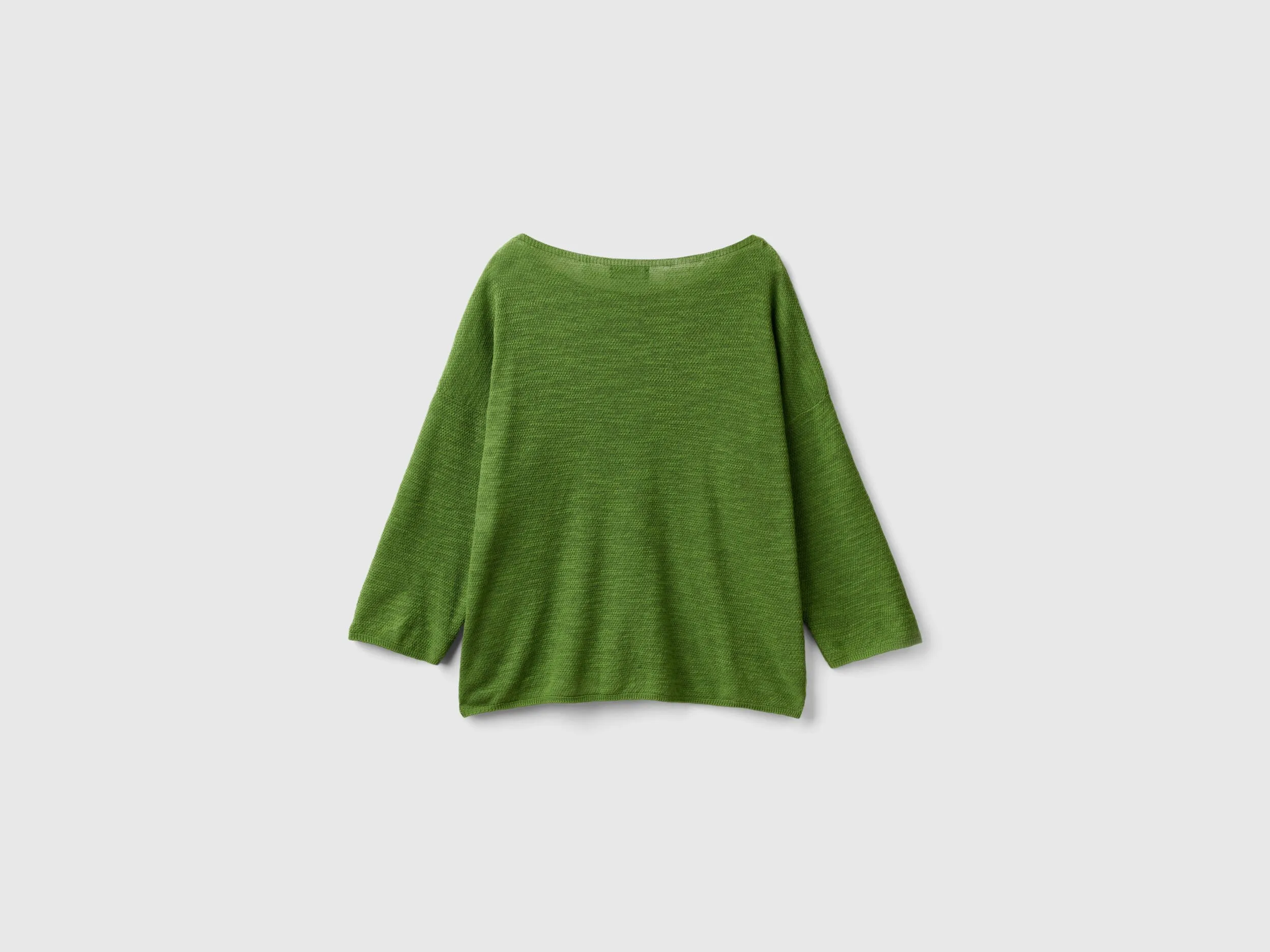 Sweater in linen blend with 3/4 sleeves - Military Green | Benetton