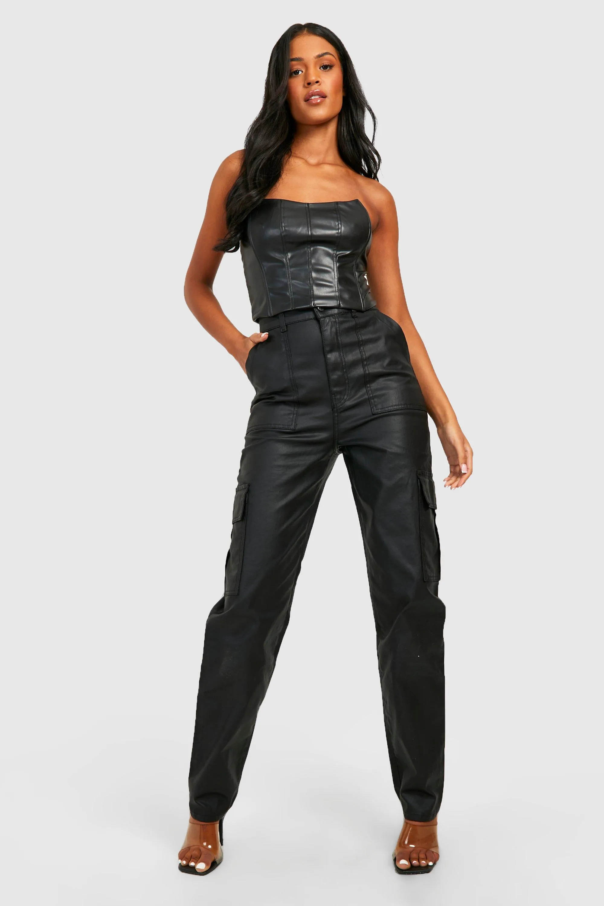 Tall Pu Coated Loose Cargo Jeans