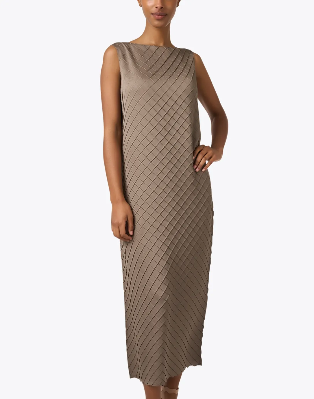 Taupe Diamond Plisse Dress