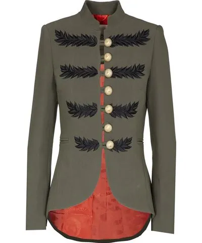 The Extreme Collection Women's Black Embroidery Premium Crepe Mao Collar Green Blazer Renata Olive