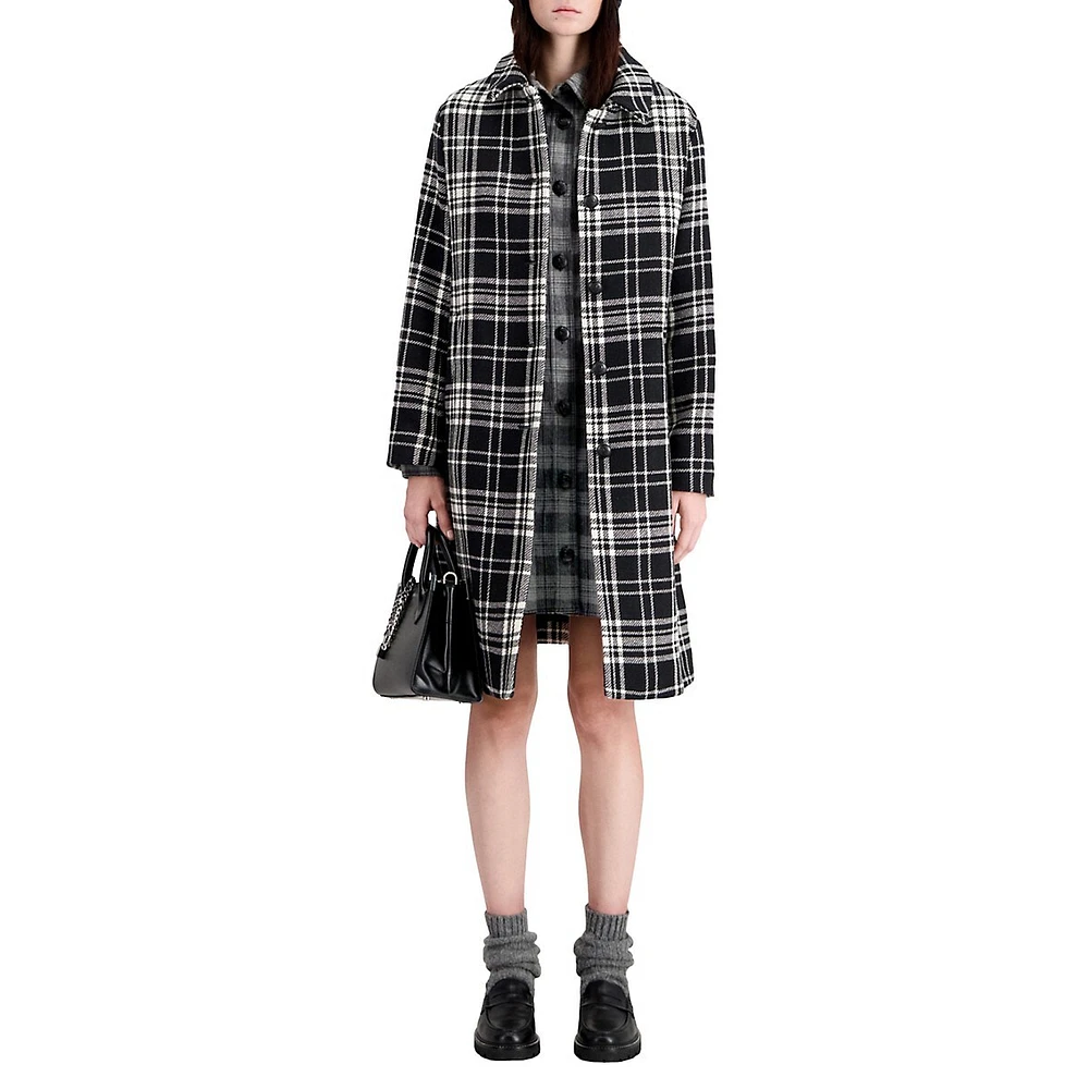 The Kooples Wool-Blend Check Long Coat