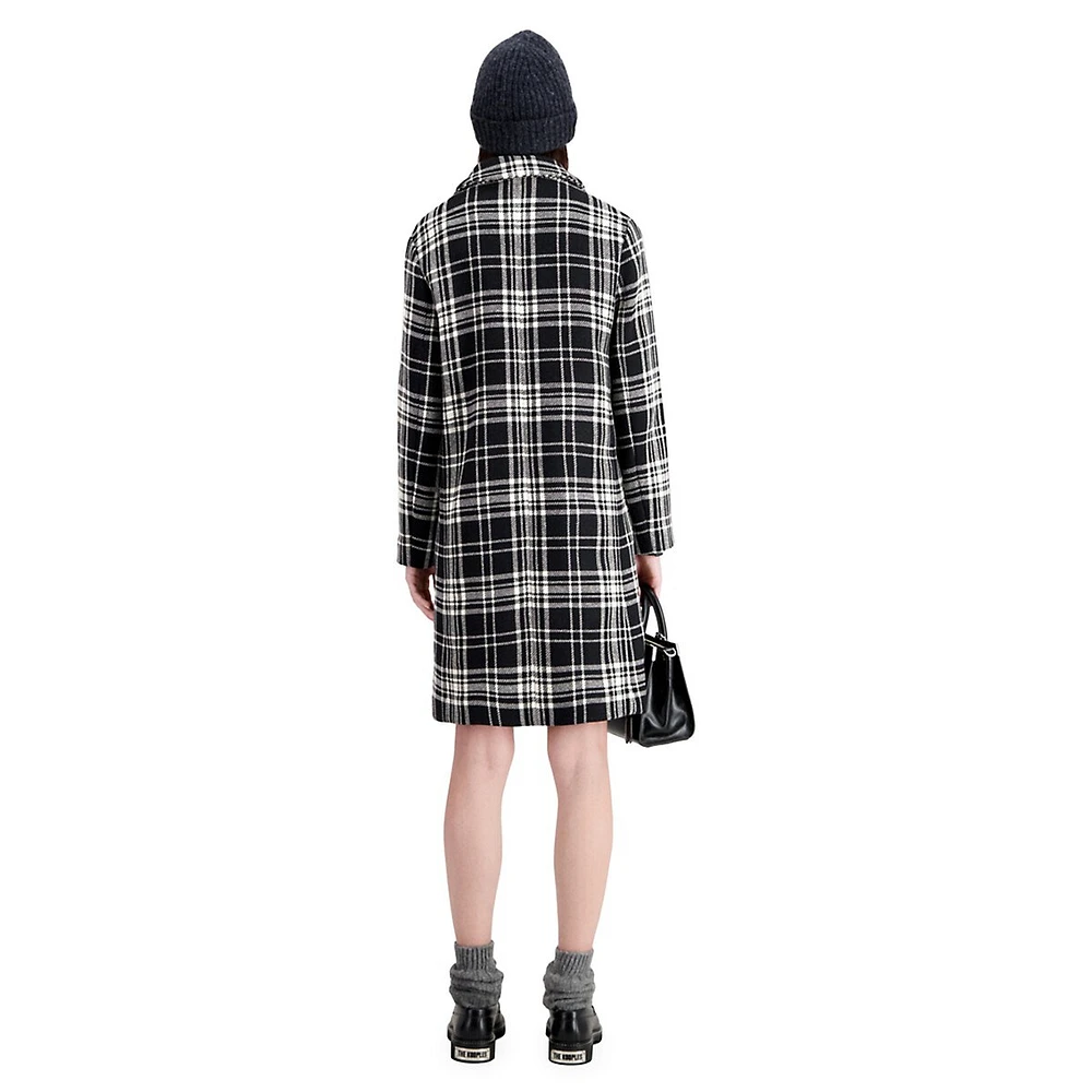 The Kooples Wool-Blend Check Long Coat