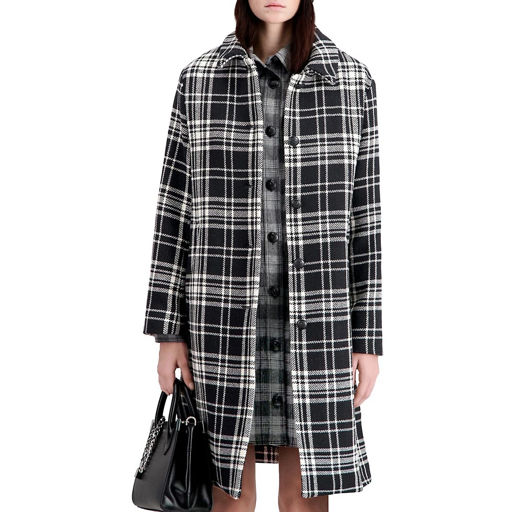 The Kooples Wool-Blend Check Long Coat