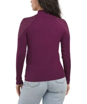 Tj Maxx Mock Neck Long Sleeve Sweater With Studded Shoulder Details