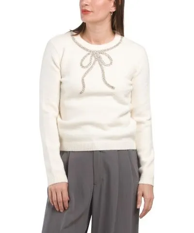 Tj Maxx Rhinestone Embellished Bow Knit Sweater