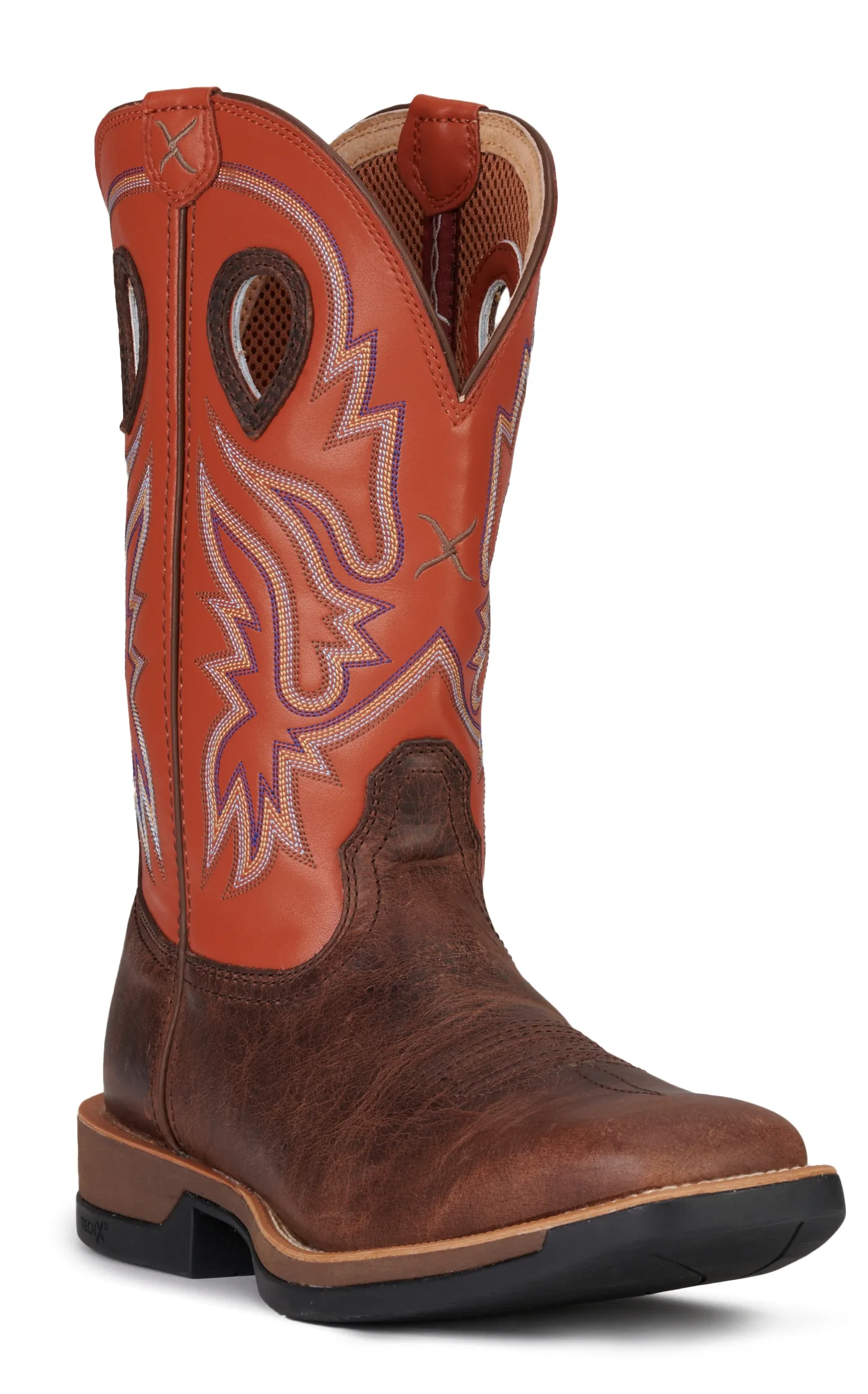 Twisted X Men's Tech X Brown and Orange Wide Square Toe Cowboy Boots