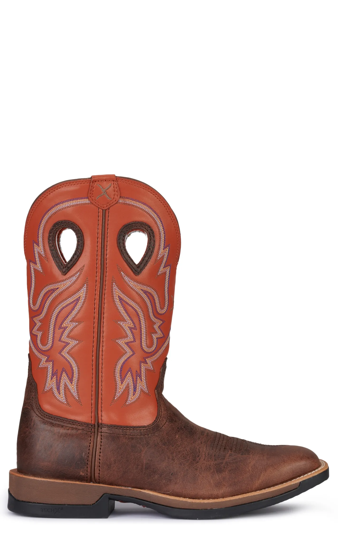 Twisted X Men's Tech X Brown and Orange Wide Square Toe Cowboy Boots