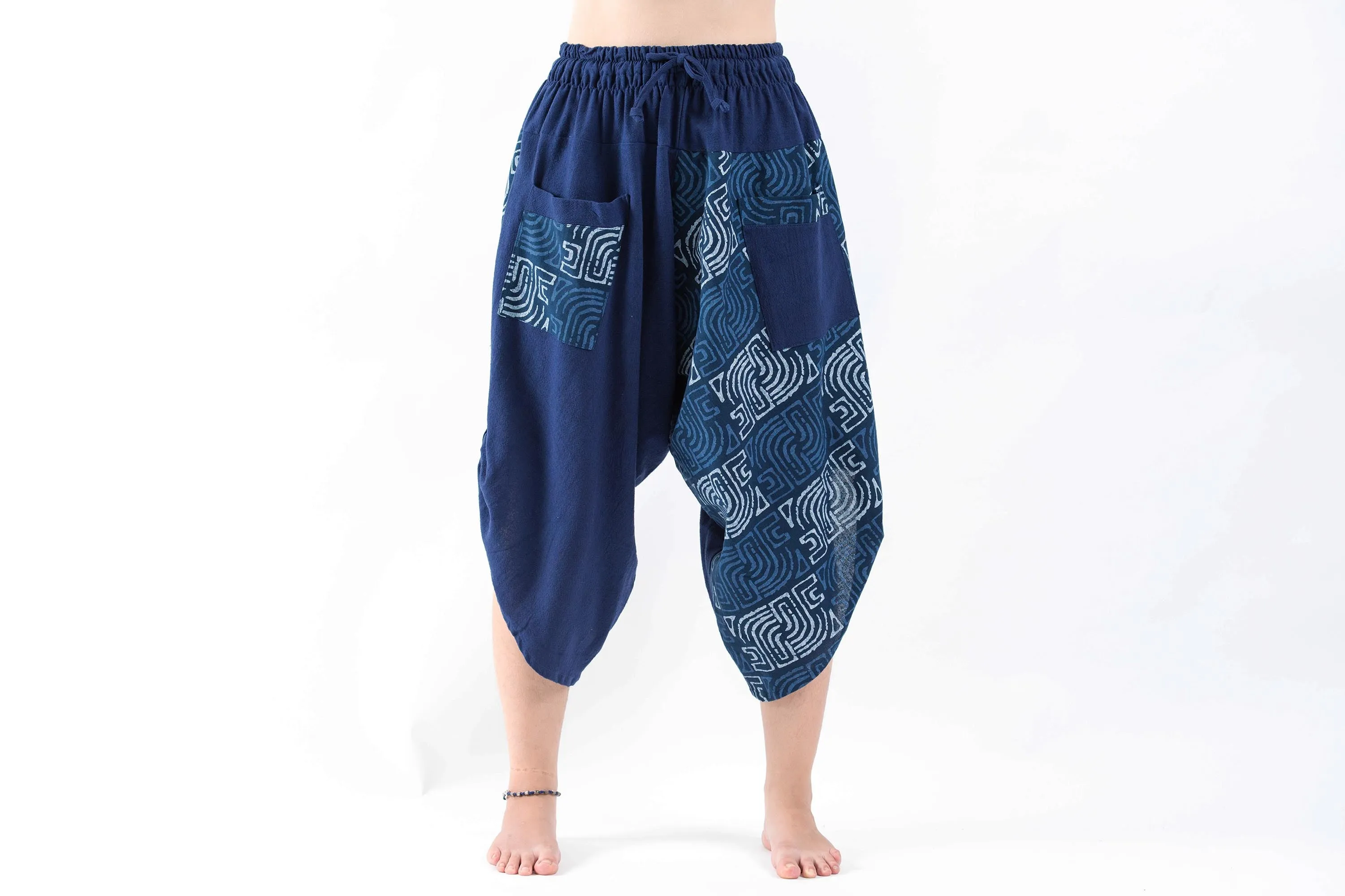 Two Tone Maze Prints Women's Three Quarter Pants in Blue