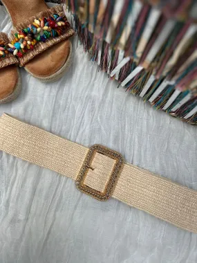 Vanilla Sparkle Weave Buckle Belt