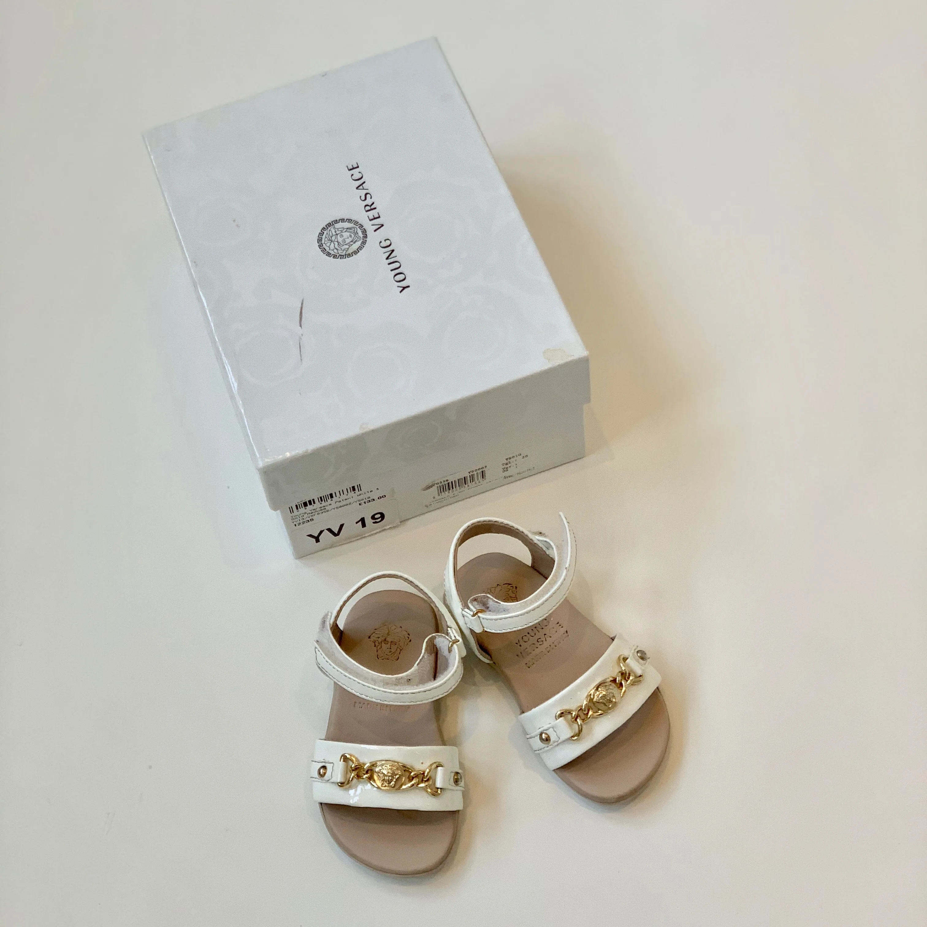 Versace White Patent Sandals: Size 20