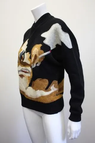 Vintage 80's KRIZIA MAGLIA Black Wool Sweater with The Smoking Fox