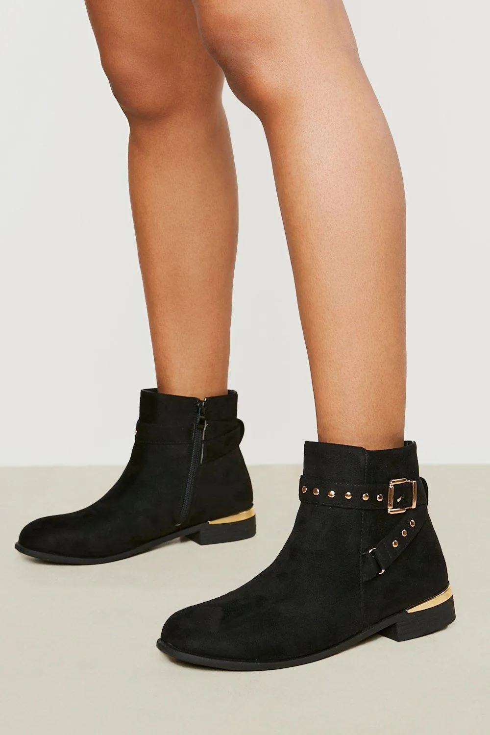 Wide Width Buckle And Stud Detail Chelsea Boot