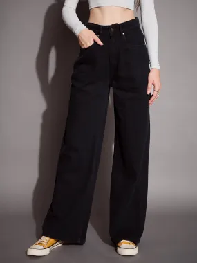 Women Black High Waist Wide Leg Jeans