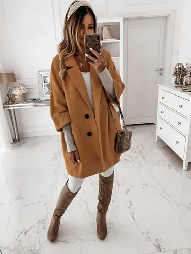 Women's Casual Solid Color Patchwork Single Breasted Woolen Coat