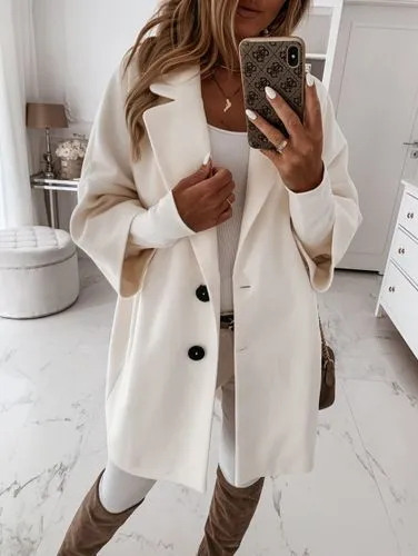 Women's Casual Solid Color Patchwork Single Breasted Woolen Coat