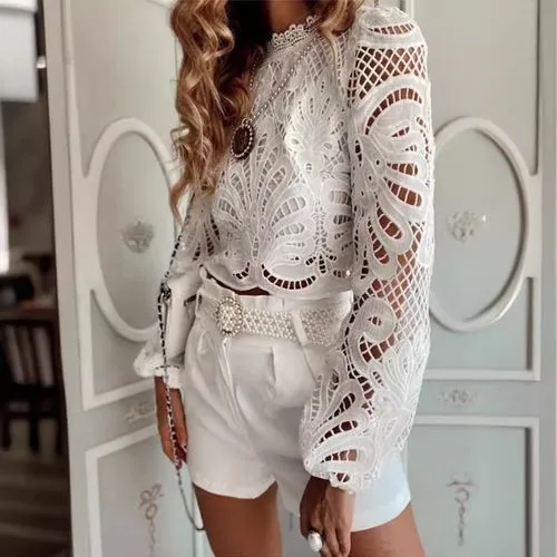 Women's Chiffon Shirt Long Sleeve T-Shirts Elegant Streetwear Solid Color