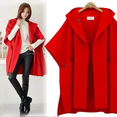 Women's Cloak Woolen Coat Autumn New Clothes Woolen Coat Fat Plus Fertilizer To Increase The Cloak