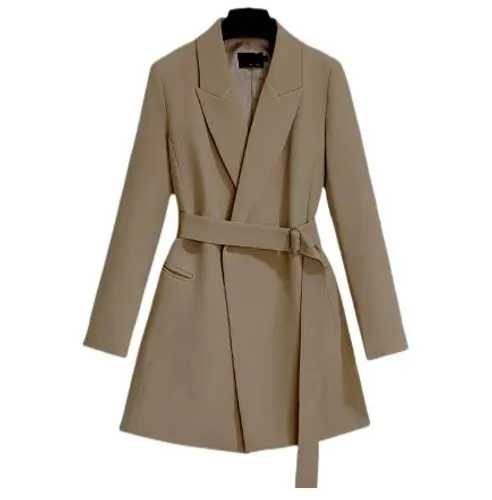 Women's Coat Long Sleeve Blazers Belt Business Solid Color