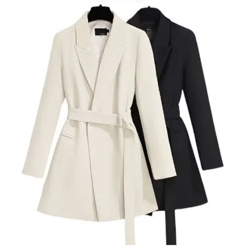 Women's Coat Long Sleeve Blazers Belt Business Solid Color