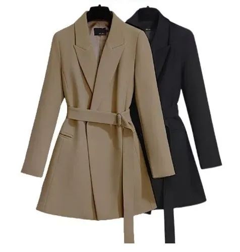 Women's Coat Long Sleeve Blazers Belt Business Solid Color