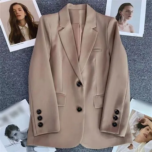 Women's Coat Long Sleeve Blazers Patchwork Button British Style Solid Color