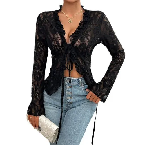 Women's Coat Long Sleeve T-Shirts Lace Casual Sexy Lace