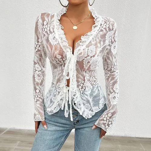 Women's Coat Long Sleeve T-Shirts Lace Casual Sexy Lace