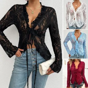 Women's Coat Long Sleeve T-Shirts Lace Casual Sexy Lace