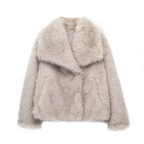 Women's Elegant Streetwear Solid Color Placket Coat Faux Fur Coat