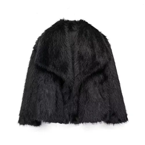 Women's Elegant Streetwear Solid Color Placket Coat Faux Fur Coat