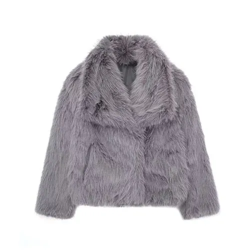 Women's Elegant Streetwear Solid Color Placket Coat Faux Fur Coat