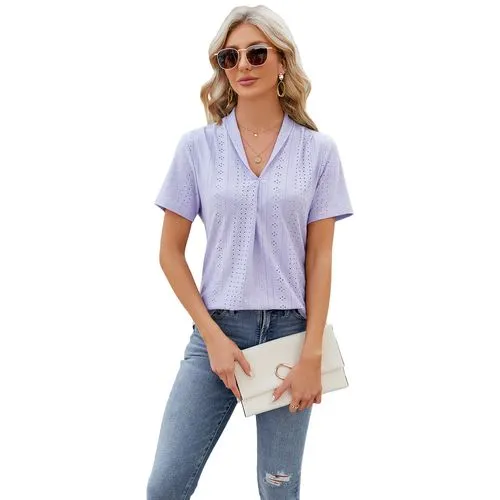 Women's T-shirt Short Sleeve T-Shirts Jacquard Pleated Streetwear Solid Color