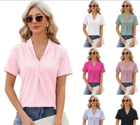 Women's T-shirt Short Sleeve T-Shirts Jacquard Pleated Streetwear Solid Color