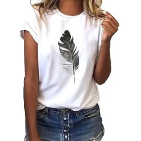 Women's T-shirt Short Sleeve T-Shirts Printing Casual Feather