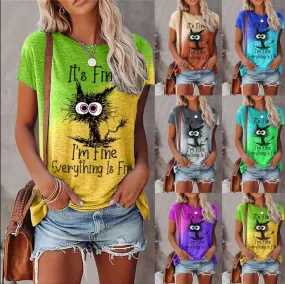 Women's T-shirt Short Sleeve T-shirts Printing Casual Letter Cat