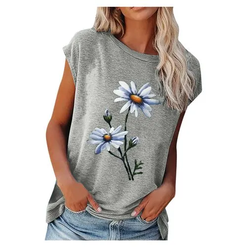 Women's T-shirt Short Sleeve T-shirts Printing Patchwork Fashion Flower