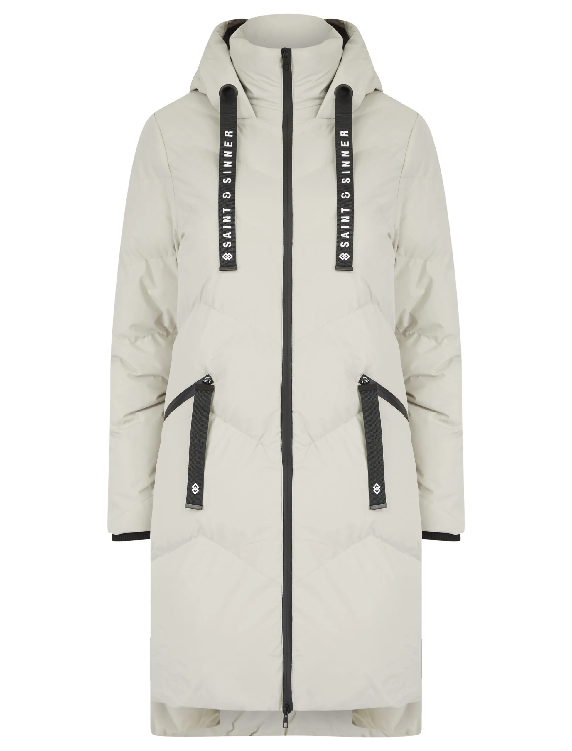 Women’s Long Padded Off White Hooded Winter Coat